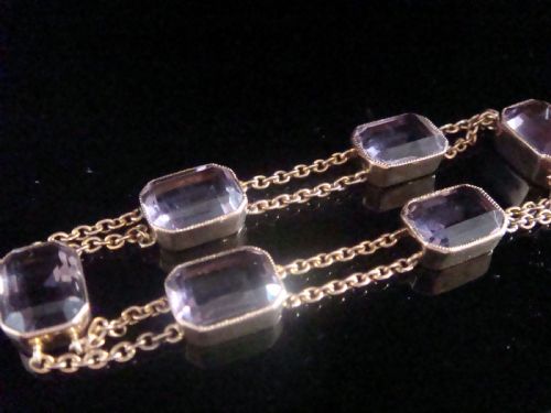 edwardian 9ct rare rose gold emerald cut amethyst bracelet - CATEGORY: ANTIQUE JEWELLERY - DATED EDWARDIAN