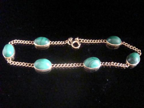 edwardian 9ct rare yellow gold malachite bracelet - CATEGORY: ANTIQUE JEWELLERY - DATED EDWARDIAN