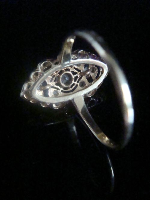 EDWARDIAN ART DECO FRENCH 18CT YELLOW GOLD SAPPHIRE DIAMOND PLAQUE RING - ADDITIONAL PHOTO 2