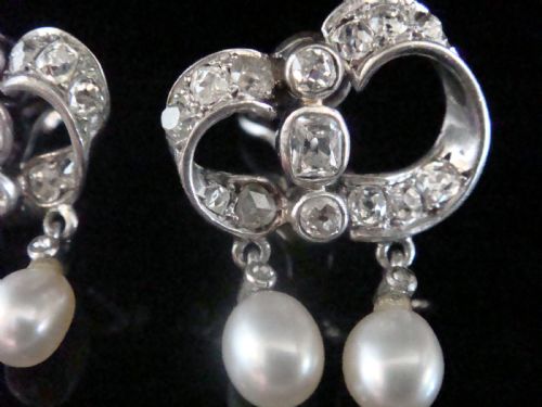 VICTORIAN GEORGIAN 18CT SILVER FRENCH NATURAL PEARL OLD CUT DIAMOND EARRINGS - ADDITIONAL PHOTO 5
