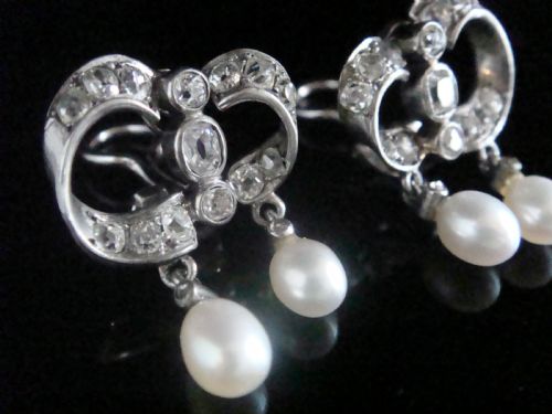 VICTORIAN GEORGIAN 18CT SILVER FRENCH NATURAL PEARL OLD CUT DIAMOND EARRINGS - ADDITIONAL PHOTO 2