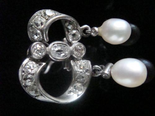 VICTORIAN GEORGIAN 18CT SILVER FRENCH NATURAL PEARL OLD CUT DIAMOND EARRINGS - ADDITIONAL PHOTO 3