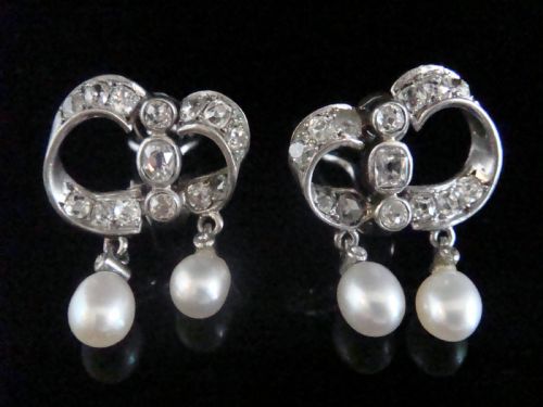VICTORIAN GEORGIAN 18CT SILVER FRENCH NATURAL PEARL OLD CUT DIAMOND EARRINGS - ADDITIONAL PHOTO 4