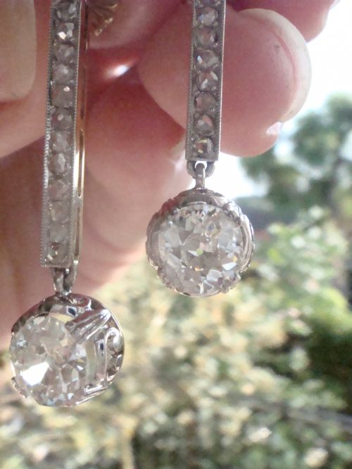 EDWARDIAN 18CT YELLOW GOLD OLD CUT DIAMOND 215CT SOLITAIRE DROP EARRINGS VS2SI - ADDITIONAL PHOTO 3