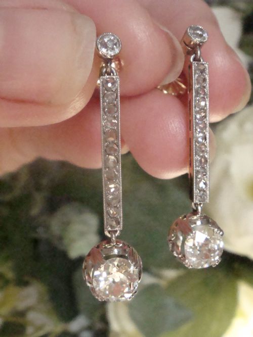 EDWARDIAN 18CT YELLOW GOLD OLD CUT DIAMOND 215CT SOLITAIRE DROP EARRINGS VS2SI - ADDITIONAL PHOTO 6
