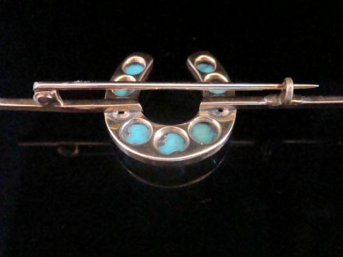 EDWARDIAN 15CT LARGE NATURAL TURQUOISE HORSESHOE BROOCH - ADDITIONAL PHOTO 2