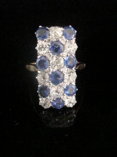 EDWARDIAN 1920S 18CT PLATINUM ART DECO PAVE SAPPHIRE OLD CUT DIAMOND 190 RING - ADDITIONAL PHOTO 2