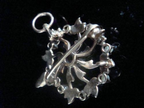EDWARDIAN 9CT ENAMEL FLOWER WITH CULTURED PEARL DIAMOND NECKLACE BROOCH - ADDITIONAL PHOTO 2