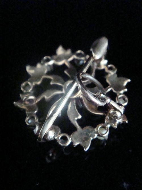 EDWARDIAN 9CT ENAMEL FLOWER WITH CULTURED PEARL DIAMOND NECKLACE BROOCH - ADDITIONAL PHOTO 3