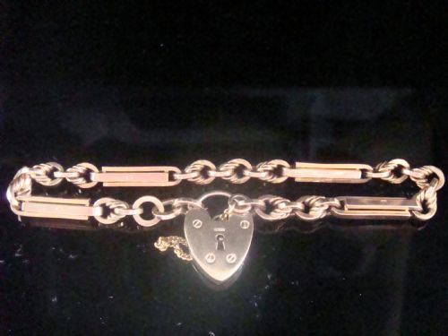 edwardian 9ct rose gold fetter trombone heart padlock bracelet 116g 75 inches - CATEGORY: ANTIQUE JEWELLERY - DATED EDWARDIAN