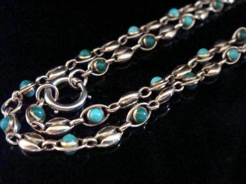 victorian 15ct natural turquoise both sides chain 165 inches 142g - CATEGORY: ANTIQUE JEWELLERY - DATED VICTORIAN