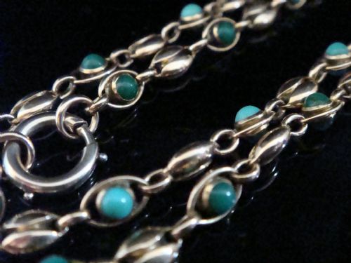 VICTORIAN 15CT NATURAL TURQUOISE BOTH SIDES CHAIN 165 INCHES 142G - ADDITIONAL PHOTO 1