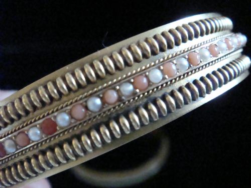RARE VICTORIAN 15CT TWIN BANGLES TURQUOISE CORAL SEED PEARL X 2 - ADDITIONAL PHOTO 7