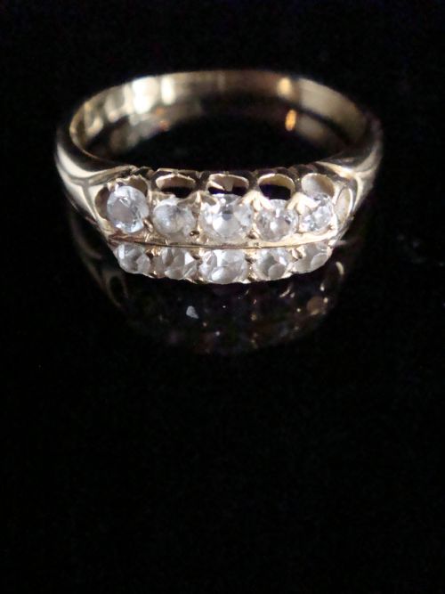 victorian 18ct yellow gold natural old cut diamond 2 row stacking ring - CATEGORY: ANTIQUE JEWELLERY - DATED VICTORIAN