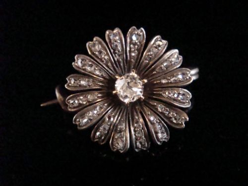 edwardian silver old cut and rose cut diamond diamond 075ct flower brooch - CATEGORY: ANTIQUE JEWELLERY - DATED EDWARDIAN