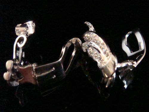 ART DECO 1920S 18CT WHITE GOLD OLD CUT CUT DIAMOND FAN CLIP EARRINGS - ADDITIONAL PHOTO 2
