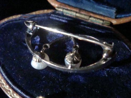 VICTORIAN 18CT PLATINUM NATURAL PEARL DIAMOND BROOCH IN ORIGINAL FITTED BOX - ADDITIONAL PHOTO 4