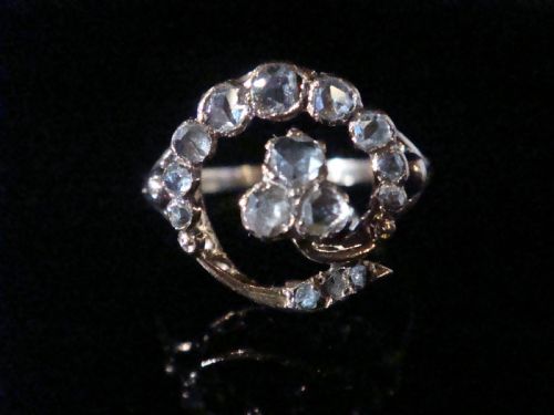 EDWARDIAN 18CT FRENCH ROSE CUT DIAMOND LUCKY CLOVER CLUSTER RING - ADDITIONAL PHOTO 1