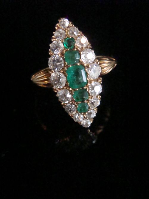 victorian 18ct fine quality natural emerald and diamond 095ct ring - CATEGORY: ANTIQUE JEWELLERY - DATED VICTORIAN