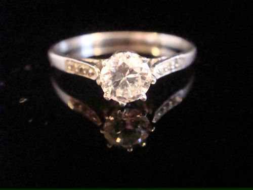 art deco platinum diamond 054ct si1 i plus diamond shoulders solitaire ring - CATEGORY: ANTIQUE JEWELLERY - DATED EDWARDIAN