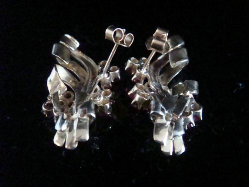 VINTAGE 1950S RETRO 18CT NATURAL RUBY DIAMOND FLOWER FAN CLIP EARRINGS - ADDITIONAL PHOTO 4