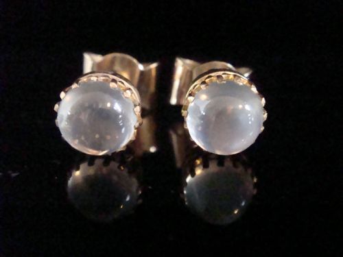 edwardian 9ct yellow gold moonstone stud earrings fine quality 24g - CATEGORY: ANTIQUE JEWELLERY - DATED EDWARDIAN