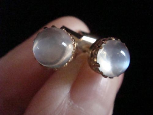 EDWARDIAN 9CT YELLOW GOLD MOONSTONE STUD EARRINGS FINE QUALITY 24G - ADDITIONAL PHOTO 1