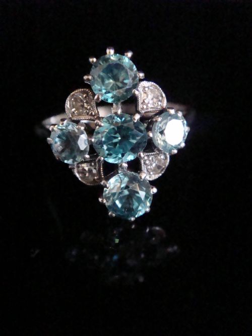 edwardian platinum large natural blue zircon 175ct diamond ring - CATEGORY: ANTIQUE JEWELLERY - DATED EDWARDIAN