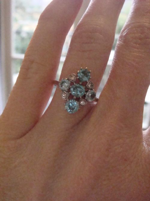 EDWARDIAN PLATINUM LARGE NATURAL BLUE ZIRCON 175CT DIAMOND RING - ADDITIONAL PHOTO 3