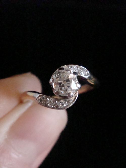 EDWARDIAN FRENCH 18CT PLATINUM OLD CUT DIAMOND 065CT SOLITAIRE RING - ADDITIONAL PHOTO 3