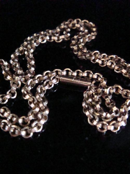 edwardian 9ct rose yellow gold solid chain 20 inches 108g barel clasp and tag - CATEGORY: ANTIQUE JEWELLERY - DATED EDWARDIAN