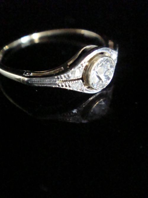 ART DECO FRENCH 18CT PLATINUM DIAMOND SINGLE STONE SOLITAIRE 035CT RING - ADDITIONAL PHOTO 1