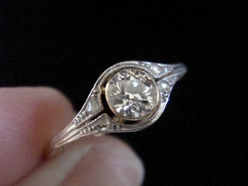 ART DECO FRENCH 18CT PLATINUM DIAMOND SINGLE STONE SOLITAIRE 035CT RING - ADDITIONAL PHOTO 2