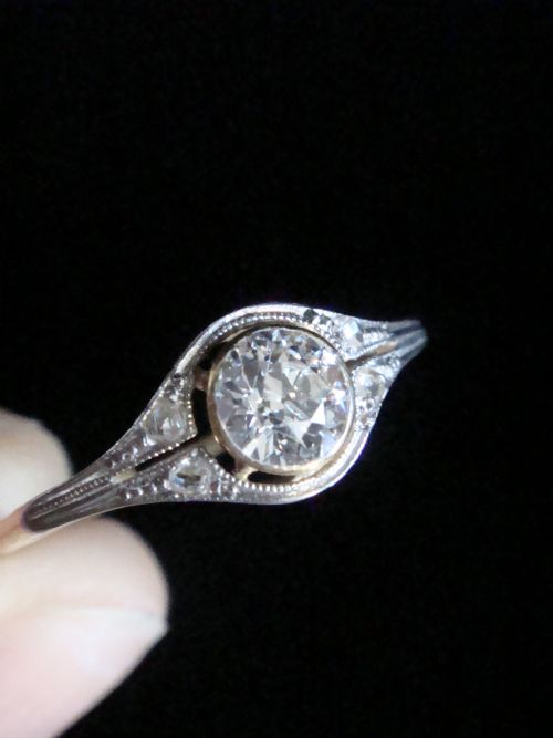 ART DECO FRENCH 18CT PLATINUM DIAMOND SINGLE STONE SOLITAIRE 035CT RING - ADDITIONAL PHOTO 3