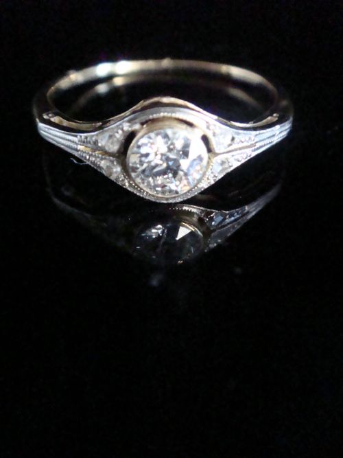 ART DECO FRENCH 18CT PLATINUM DIAMOND SINGLE STONE SOLITAIRE 035CT RING - ADDITIONAL PHOTO 5
