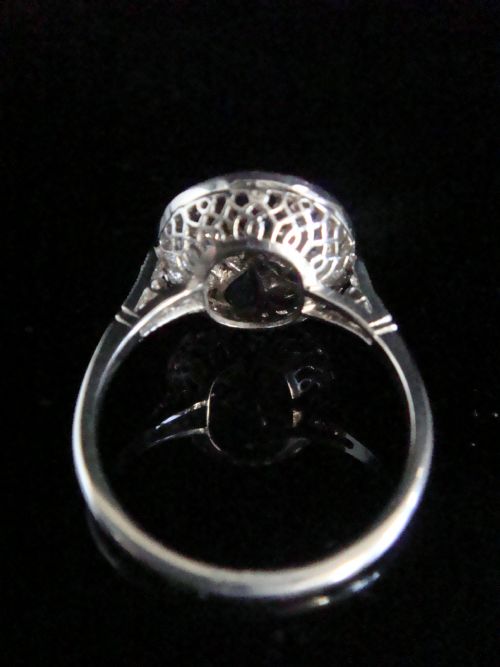 ART DECO PLATINUM SAPPHIRE FOUR LEAF CLOVER AND OLD CUT DIAMOND PAVE SET RING - ADDITIONAL PHOTO 2
