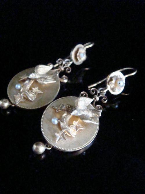 STUNNING VICTORIAN 15CT 18CT YELLOW GOLD NATURAL PEARL DOVE DROP EARRINGS - ADDITIONAL PHOTO 1