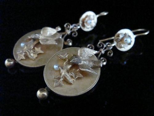 STUNNING VICTORIAN 15CT 18CT YELLOW GOLD NATURAL PEARL DOVE DROP EARRINGS - ADDITIONAL PHOTO 3