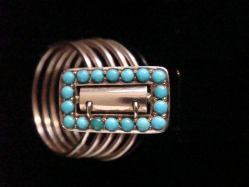 VICTORIAN 18CT ROSE GOLD TURQUOISE BUCKLE PEARL HAREM STACKING RING 5 ROW BAND - ADDITIONAL PHOTO 2