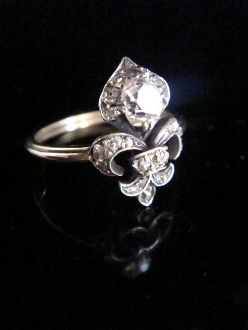 GEORGIAN CIRCA 1820 18CT SILVER OLD CUT DIAMOND FLEUR DE LIS RING 055CT - ADDITIONAL PHOTO 1