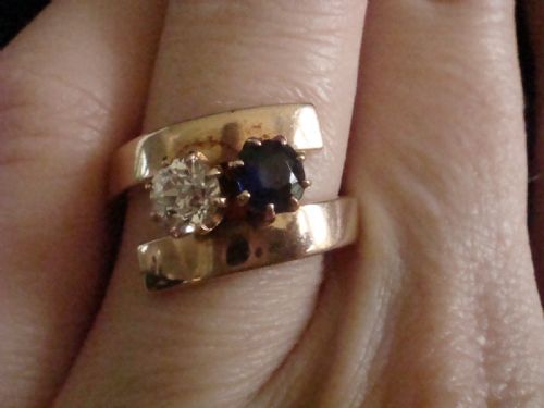 1940S RETRO 18CT NATURAL SAPPHIRE AND DIAMOND DESIGNER TOI ET MOI 2 STONE RING - ADDITIONAL PHOTO 6