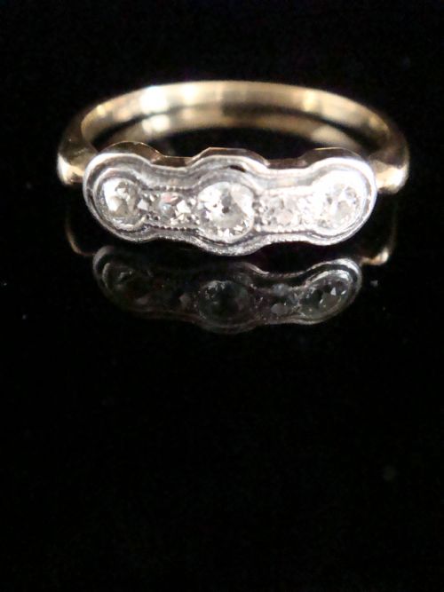 art deco 18ct platinum old cut cut diamond 5 stone 035ct ring - CATEGORY: ANTIQUE JEWELLERY - DATED 1920