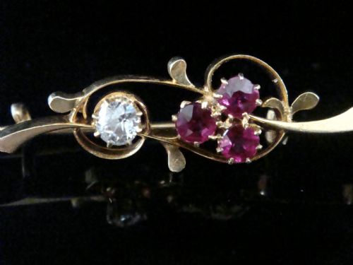 fig 1. EDWARDIAN 18CT 18K RUBY 0.45CT DIAMOND 0.25CT VS2 H COLOUR 3 LEAF CLOVER BROOCH