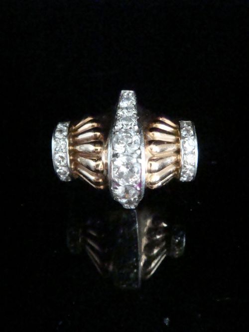 retro 1940s french tank 18ct 18k platinum diamond 195ct pave set ring 168g - CATEGORY: ANTIQUE JEWELLERY - DATED 1930