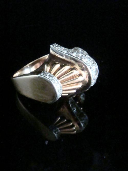 RETRO 1940S FRENCH TANK 18CT 18K PLATINUM DIAMOND 195CT PAVE SET RING 168G - ADDITIONAL PHOTO 1