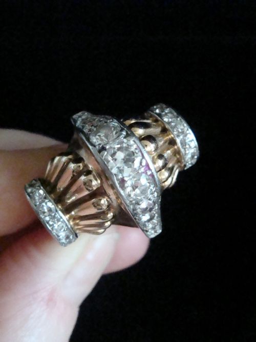 RETRO 1940S FRENCH TANK 18CT 18K PLATINUM DIAMOND 195CT PAVE SET RING 168G - ADDITIONAL PHOTO 4