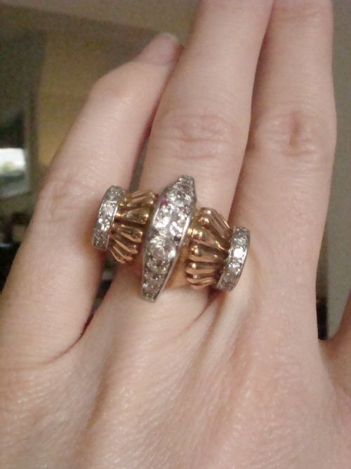 RETRO 1940S FRENCH TANK 18CT 18K PLATINUM DIAMOND 195CT PAVE SET RING 168G - ADDITIONAL PHOTO 5