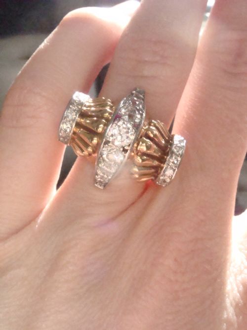 RETRO 1940S FRENCH TANK 18CT 18K PLATINUM DIAMOND 195CT PAVE SET RING 168G - ADDITIONAL PHOTO 7