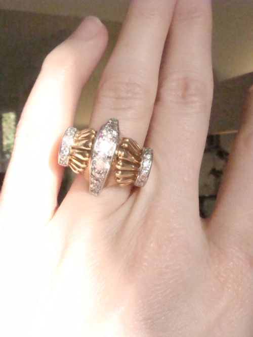 RETRO 1940S FRENCH TANK 18CT 18K PLATINUM DIAMOND 195CT PAVE SET RING 168G - ADDITIONAL PHOTO 8