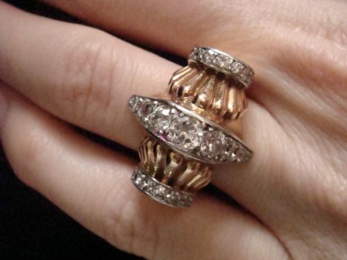 RETRO 1940S FRENCH TANK 18CT 18K PLATINUM DIAMOND 195CT PAVE SET RING 168G - ADDITIONAL PHOTO 11